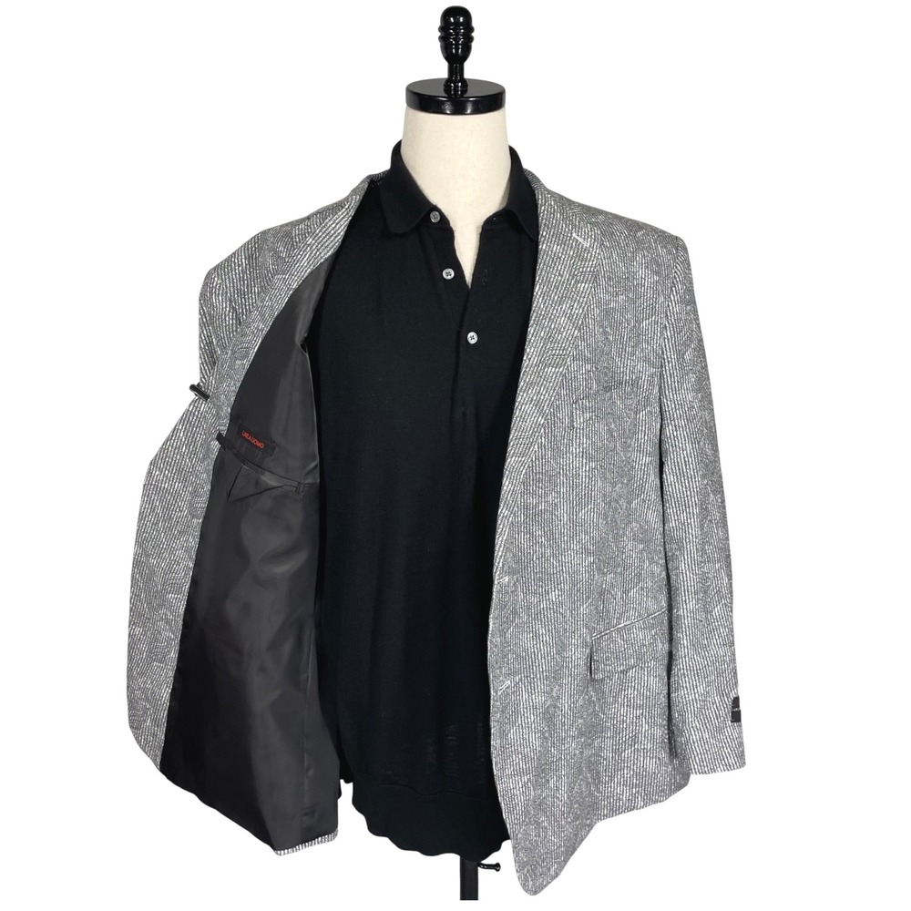 Linea Uomo Mens 56R Sport Coat Black White Paisley Stripe Blazer Lightweight NEW